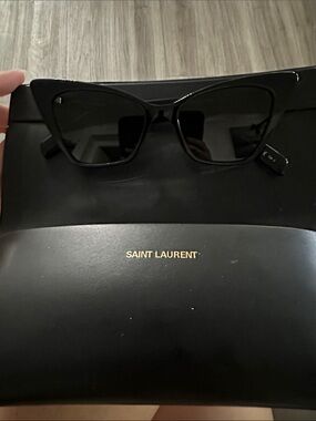 Saint Laurent Women's Black Cat-Eye Sunglasses with Dark Lenses